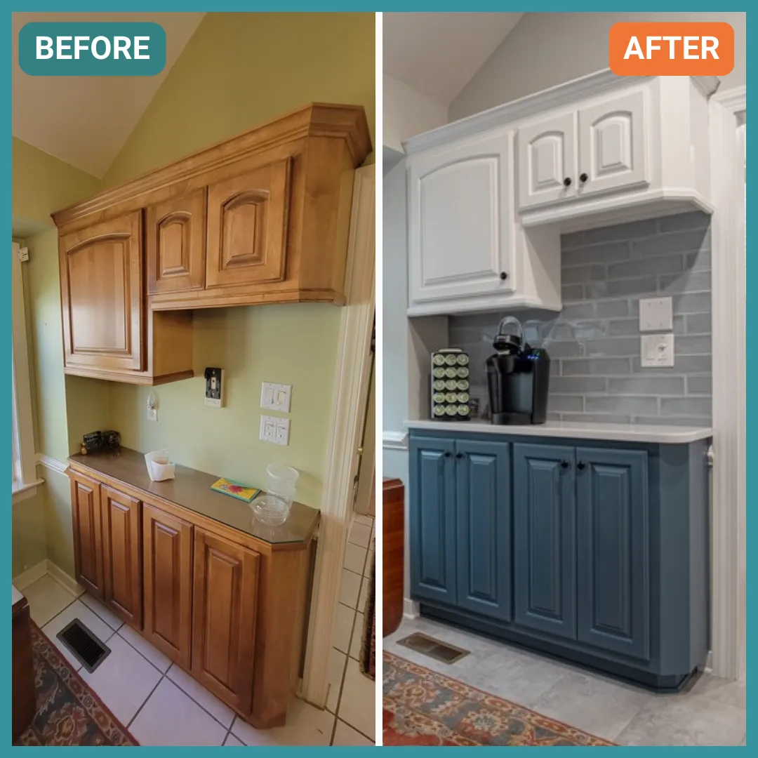 Contemporary kitchen design Ottawa - white cabinets, granite island, professional painting transformation